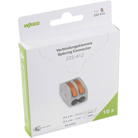 Borne de raccordement WAGO 222-412 flexible: 0.08-4 mm² rigide: 0.08-2.5 mm² Nombre de pôles (num): 2 gris, orange 10 p