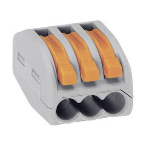 BORNE DE RACCORDEMENT WAGO 222-413-50 FLEXIBLE: 0.08-4 MM² RIGIDE: 0.08-2.5 MM² NOMBRE DE PÔLES (NUM): 3 GRIS, ORANGE 50 PC(S)