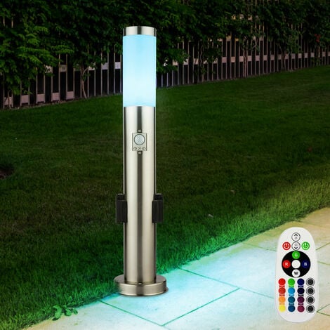 Borne d'éclairage à LED avec prise Eclairage de chemin extérieur avec détecteur de mouvement Lampadaire de jardin Borne d'éclairage à LED en acier inoxydable, 1x9W LED 1x 9W RVB, PxH 7,6x 60 cm