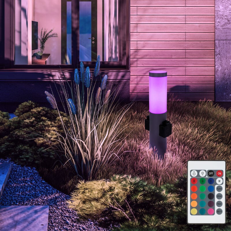 Globo Lighting - Borne d'éclairage led d'extérieur en acier inoxydable avec 2 prises, lampadaire d'extérieur anthracite, dimmable avec télécommande,