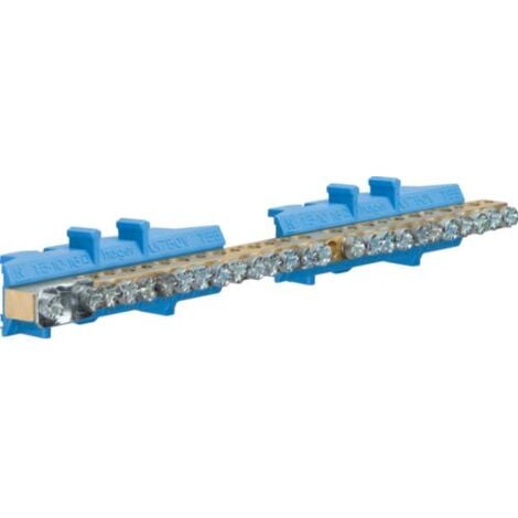 Borne en laiton 1x25² 13x10² 11x16² avec base de montage. Couleur: bleu HAGER KM25N