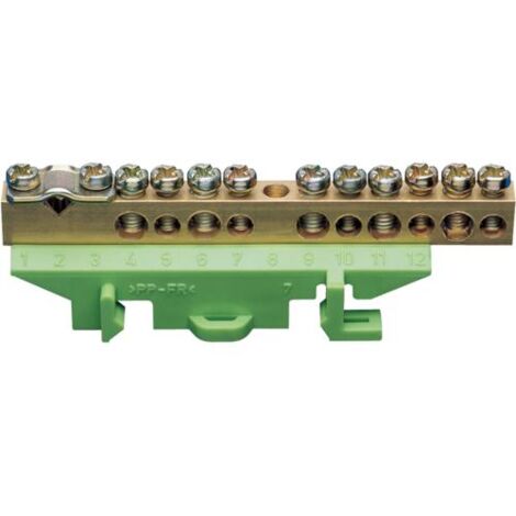 Borne en laiton 1x25² 5x10² 5x16² avec base de montage. Couleur: vert HAGER KM11B