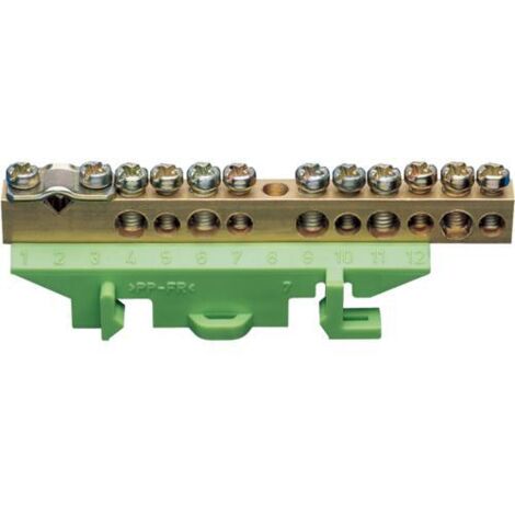 Borne en laiton 1x25² 5x10² 5x16² avec base de montage. Couleur: vert HAGER KM11B