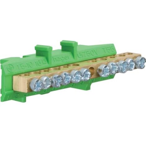 Borne en laiton 5x10² 5x16² avec base de montage Couleur vert HAGER KM11E