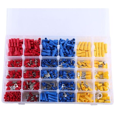 Borne isolée de connecteur de câblage, connecteur de fil de caoutchouc isolé 720 pièces cosses de câble avec boîte d'assortiment connecteur automatique connecteur plat 3 couleurs.