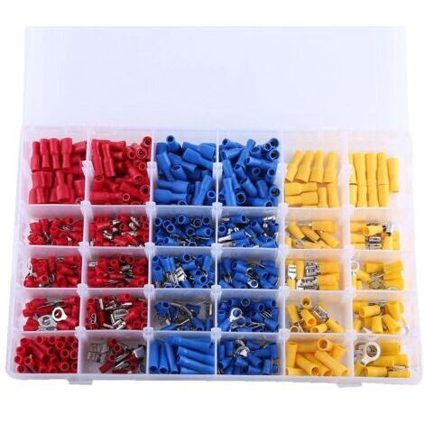 Borne isolée de connecteur de câblage, connecteur de fil de caoutchouc isolé 720 pièces cosses de câble avec boîte d'assortiment connecteur automatique connecteur plat 3 couleurs.