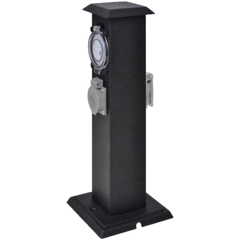 Pilier avec prise de jardin et minuterie Noir Vidaxl