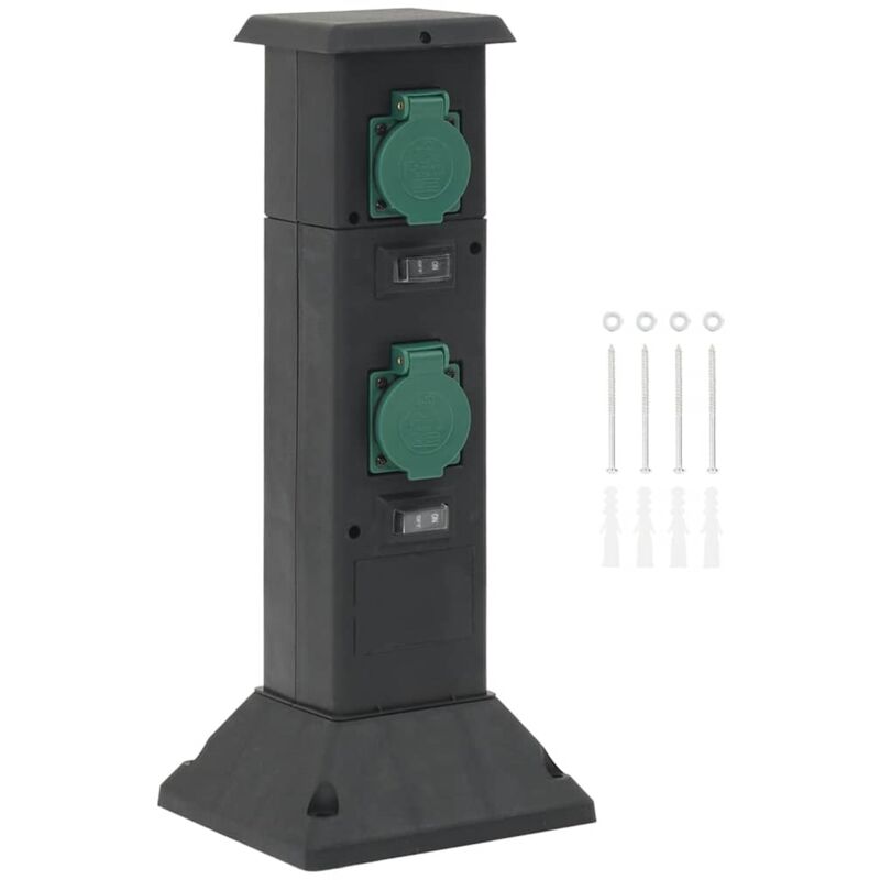 Colonne de prise d'extérieur à 4 voies noir vert 16x16x39,5 cm Vidaxl