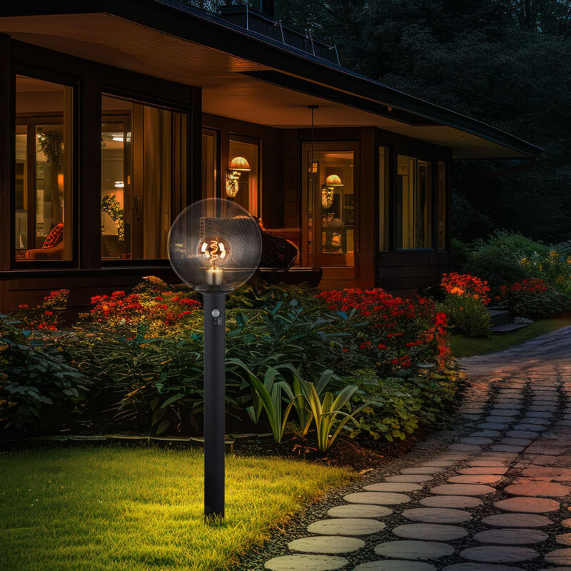 Globo - Borne lumineuse avec détecteur de mouvement Borne extérieure IP44 Borne lumineuse avec capteur, verre fumé anthracite résistant aux