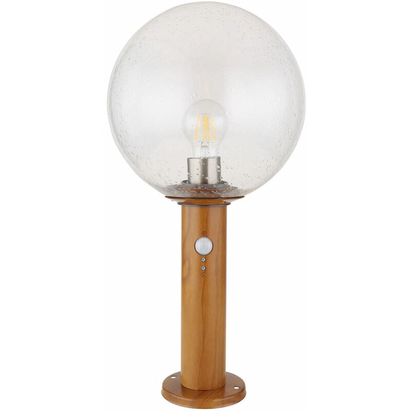 Borne lumineuse avec détecteur de mouvement Borne d'extérieur extérieur lampadaire détecteur de mouvement, boule de verre aspect bois aluminium,
