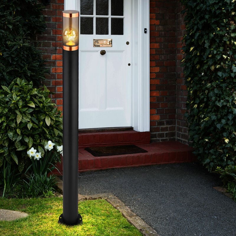 Borne lumineuse d'éclairage extérieur lampes de jardin noir IP44, lampadaire terrasse balcon, acier inoxydable cuivre fumé, 1x douille E27, DxH