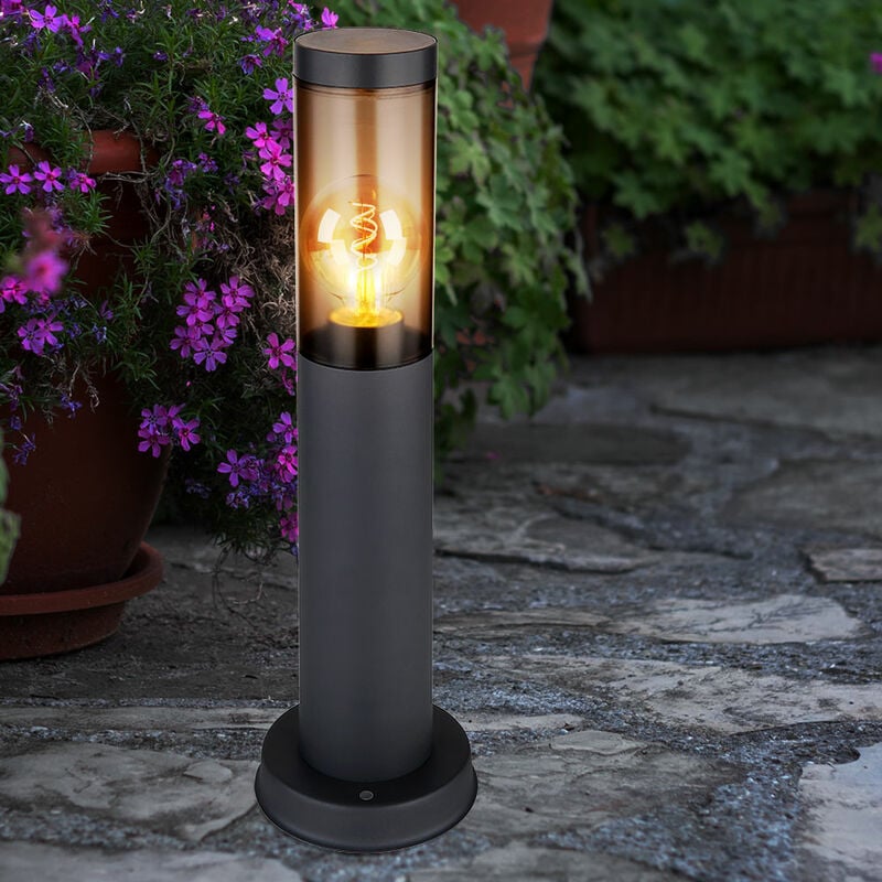 Borne lumineuse d'extérieur, borne lumineuse d'extérieur, lampes de jardin anthracite IP44, lampadaire balcon, acier inoxydable fumé, 1x douille E27,