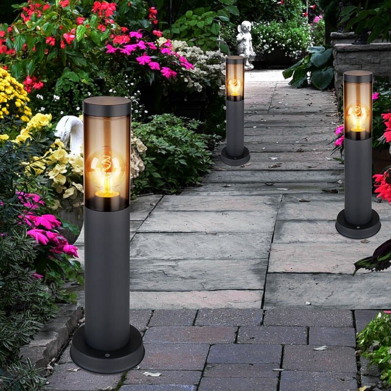 Globo - Borne lumineuse d'extérieur, borne lumineuse d'extérieur, lampes de jardin anthracite, lampadaire balcon, acier inoxydable fumé, 1x douille