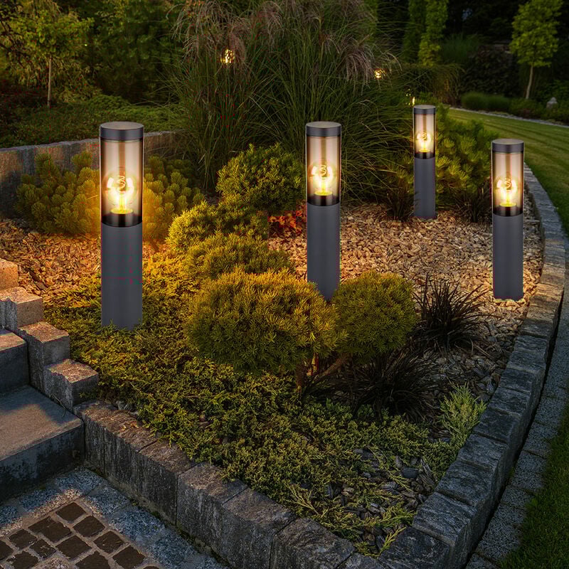 Globo - Borne lumineuse d'extérieur, borne lumineuse d'extérieur, lampes de jardin anthracite, lampadaire balcon, acier inoxydable fumé, 1x douille