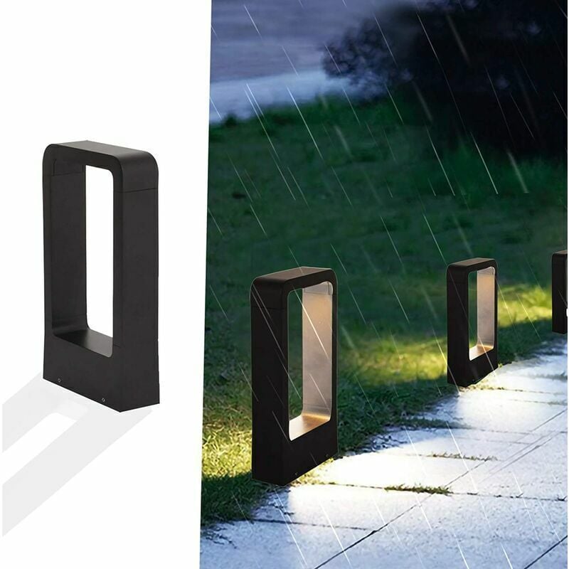 SNQ - Borne lumineuse prise electrique led 7W 3000k IP65 Terrasse Eclairage Exterieure Jardin Lampe Noir Design blanc chaud Luminaire etanche deco