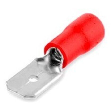 Borne plate mâle isolée 6,35 / 1,5 mm rouge 50 pcs