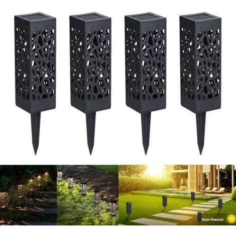 Borne solaire de jardin - 4pcs - Noir - Plastique - Résine - 6500K - 1W