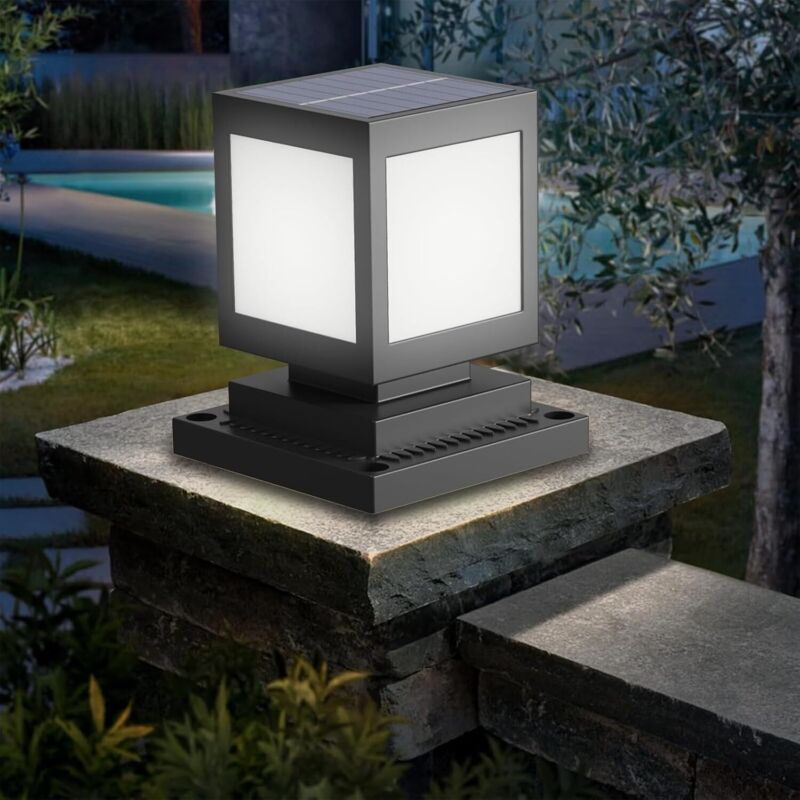 Borne Solaire Exterieur Jardin, Borne Eclairage Exterieur, Lampe Solaire Jardin en ABS, Lumière Blanche, Étanche Potelet Eclairage pour Chemin Allées