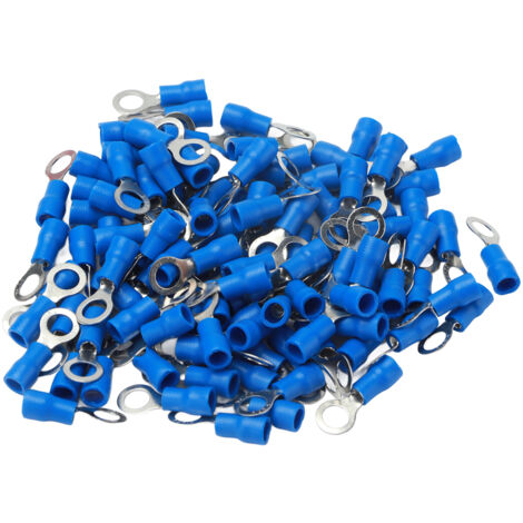 Bornes à sertir à anneau pré-isolées, connecteur de fil en cuivre PVC pour machines AWG 22-16RV1.25-5 bleu, 100 pièces