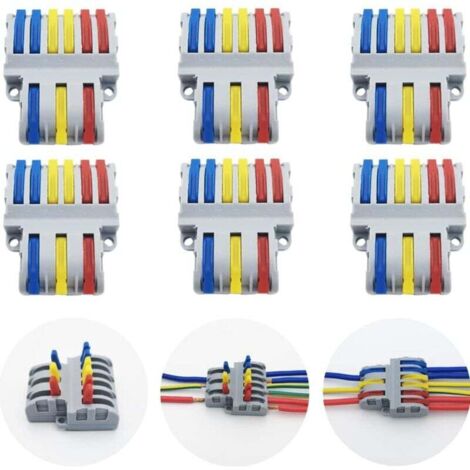 Bornes de Connexion, 6 Pcs Connecteur Electrique Rapide, Connecteurs de Fils Compacts SPL-63 (3 in 6 out)