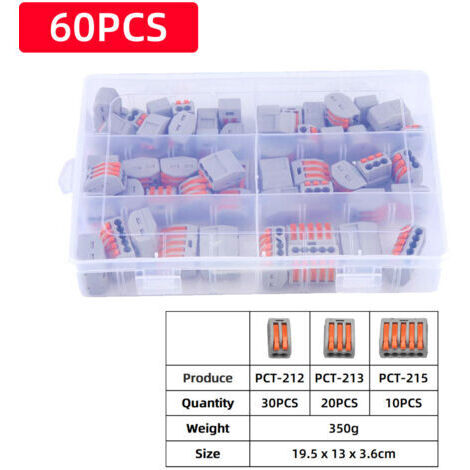 Bornes de Connexion Automatique, 60Pcs Connecteurs Electriques Rapide avec SPL-1/2/3/4/42/62 Levier-Ecrou Fil Connecteur Set Compact Bornier Electrique