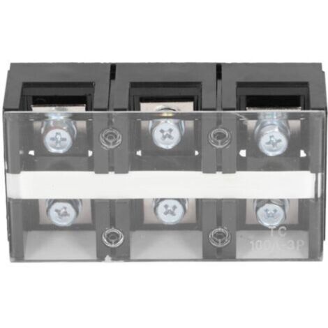 Bornier à vis double rangée 6 contacts, modèle TC-1003, couvercle isolant, 600V 100A, pour distribution d’électricité et raccordement sécurisé des fils.