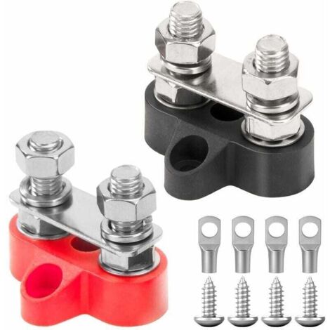 Bornier de Distribution d'alimentation de Batterie M8 Bornier de Batterie à Double Borne 12V-48V pour Voiture Camion Bateau Noir et Rouge