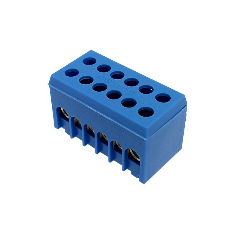 Morek - Bornier de neutre 2p isolé bleu 12 bornes pour câble de 1,5 à 16mm² - rail din