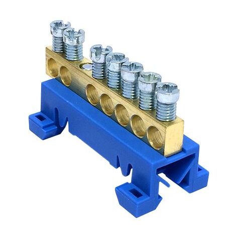 Bornier de neutre IP00 bleu 7 bornes pour câble de 1,5 à 16mm² - rail DIN - MOREK