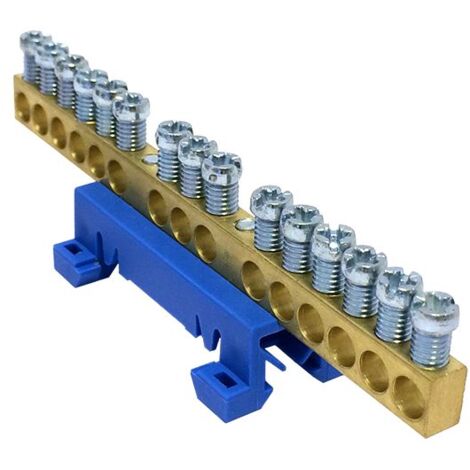 Bornier de neutre IP00 bleu 9 bornes pour câbles de 1,5 à 16 mm² – Installation rail DIN – Connexion à vis sécurisée