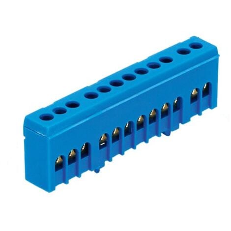 Bornier de neutre isolé bleu 12 bornes pour câble de 1,5 à 16mm² - rail DIN - MOREK
