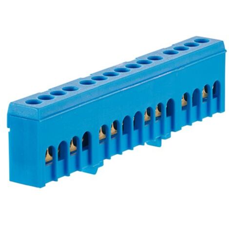 Bornier de neutre isolé bleu 15 bornes pour câble de 1,5 à 16mm² - rail DIN - MOREK