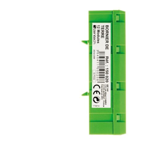 Bornier de terre 12 modules vert