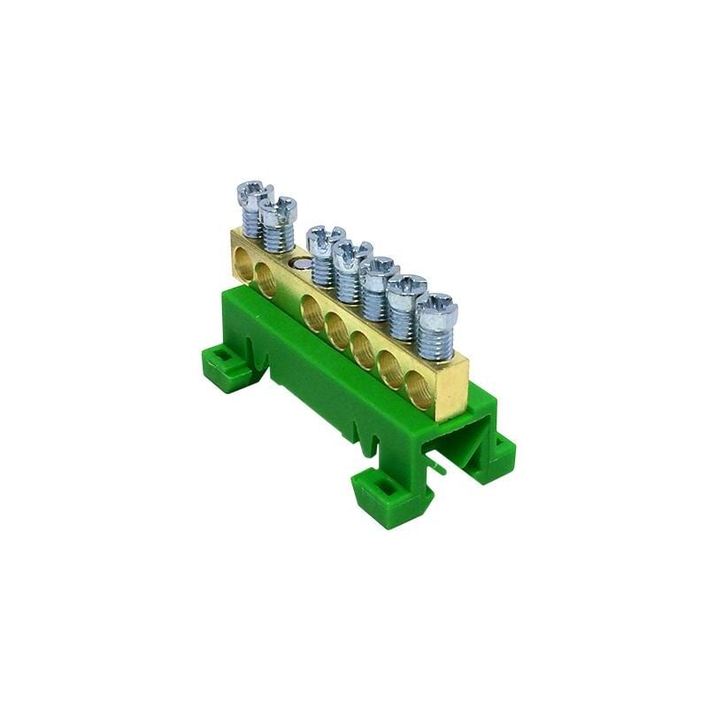 Morek - Bornier de terre IP00 vert 7 bornes pour câble de 1,5 à 16mm² - rail din
