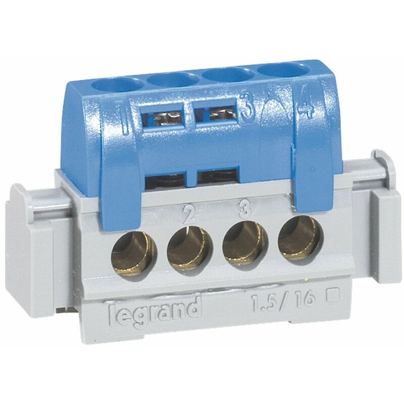 Legrand - bornier de répartition ip 2X - neutre - 4 connexions 1,5 à 16 MM² -bleu- l 47 mm