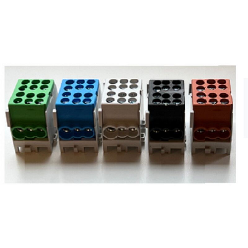 Bornier Répartiteur tétrapolaire + terre - 160A - Cu ou Alu- 5x6 trous ( 2x35 et 4x25 mm² ) montage rail din