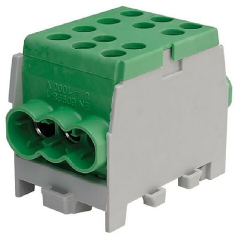 MARKENARTIKEL Bornier Répartiteur Vert - 160A - Cu ou Alu- 6 trous ( 2x35 et 4x25 mm² ) montage rail din