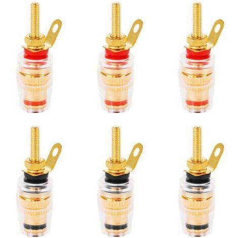 Borniers audio Jubaopen, lot de 6 borniers pour haut-parleurs, connecteurs audio plaqués cuivre pour jacks 4 mm, fiches bananes, prises bananes avec coque transparente, 3 noirs + 3 rouges