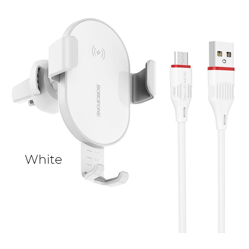 Borofone - support voiture avec chargeur sans fil Qi 10W pour bouche d'aération, blanc