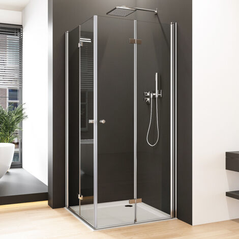Boromal 80x80 cm Duschkabine mit Eckeinstieg Duschkabine Falttür aus 6mm ESG Sicherheitsglas Höhe 1850mm