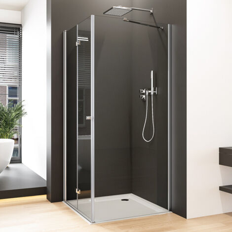 Boromal 90x90 cm Duschkabine mit Seitenwand Duschkabine Falttür aus 6mm ESG Sicherheitsglas Höhe 1850mm