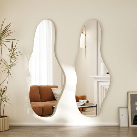 Boromal Asymetrischer Ganzkörperspiegel 60x165cm Standspiegel Unregelmäßiger Bodenspiegel, HD Groß Standspiegel Ganzkörper Deko-Wandspiegel für Schlaf-, Wohn-, Ankleide-, Flur