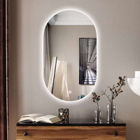 Boromal Badspiegel Oval mit Beleuchtung 50x90cm Bad Spiegel mit Licht Ovaler LED Spiegel mit Touch-Schalter, Dimmbar 3 Lichtfarbe Einstellbare