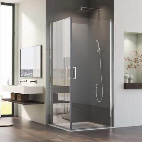 Boromal Duschkabine Eckeinstieg 75x80cm Pendeltür Duschabtrennung 6mm NANO Beschichtung ESG Glas Schwingtür Dusche Duschwand Höhe 195cm
