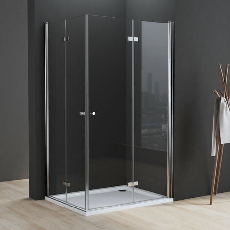 Boromal Eckdusche Duschkabine Falttuer Glas Eckeinstieg Duschwand Drehtuer 185 75x75cm