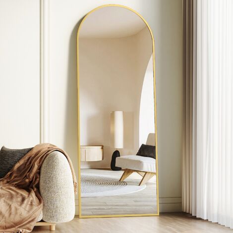 Boromal Ganzkörperspiegel 50x150cm Gold Bogen Standspiegel, Groß Wandspiegel mit Gold Rahmen Ankleidespiegel, Bodenspiegel für Schlafzimmer, Wohnzimmer, Flur und Ankleidezimmer
