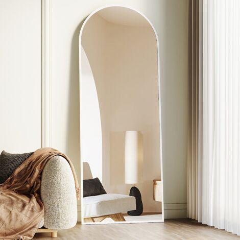Boromal Ganzkörperspiegel 50x150cm Weiß Bogen Standspiegel, Groß Wandspiegel mit Weiß Rahmen Ankleidespiegel, Bodenspiegel für Schlafzimmer, Wohnzimmer, Flur und Ankleidezimmer