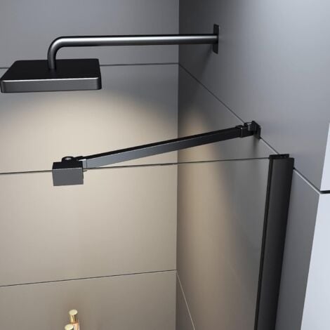 Boromal Haltestange für Duschwand Stabilisator Haltestange mit Winkel Flexibel 180°Drehbar für Glasstärke 6-8mm Stabilisierungsstange für Walk-in Dusche Duschwände, Schwarz, 50cm