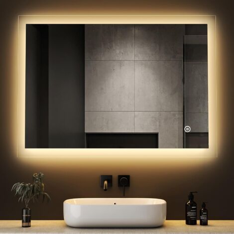 BOROMAL 40x60cm Badezimmerspiegel 3 Lichtfarbe Dimmbar 3000-6500K kaltweiß Neutral Warmweiß Wandspiegel Lichtspiegel LED Spiegel mit Touch Schalter