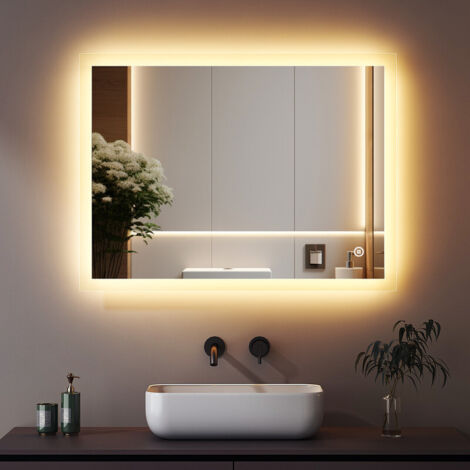 Boromal LED Badspiegel mit Beleuchtung 80x60cm Badezimmerspiegel 3 Lichtfarbe 3000-6500K Warmweiß Kaltweiß Neutral Dimmbare Wandspiegel Lichtspiegel Badezimmer Spiegel mit Touchschalter
